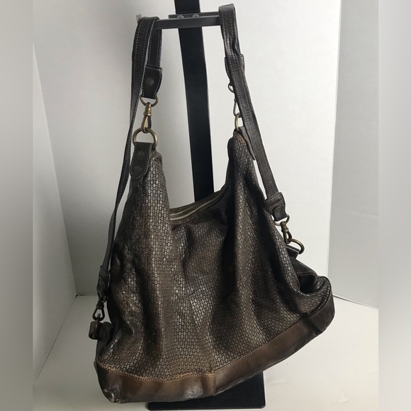 Giorgio Brato Brown Distressed Leather Perforated Large Messenger Backpack Bag